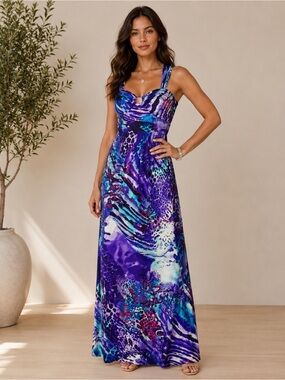 NWOT Blondie Nites Purple Animal Print Long Prom Gown
SIZE 3